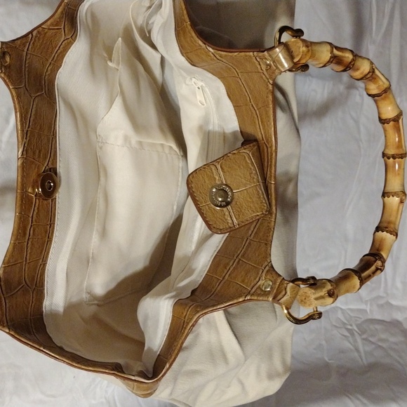 Vintage, women's handbag in canvas with imitation bamboo straps. - Picture 5 of 7